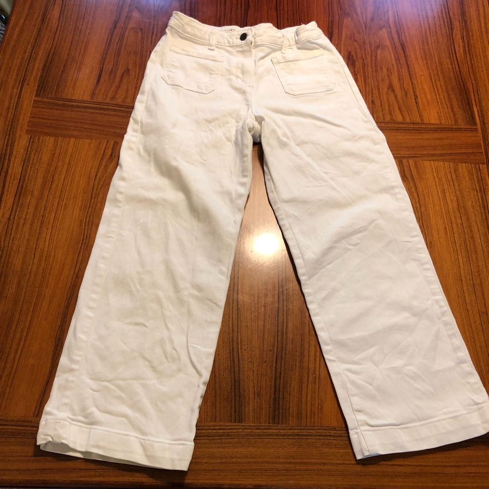 J Crew White Denim Wide-leg Cropped Jean